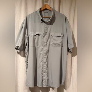 HUK Mens Gray Short Sleeve Button-Up Fishing Shirt
